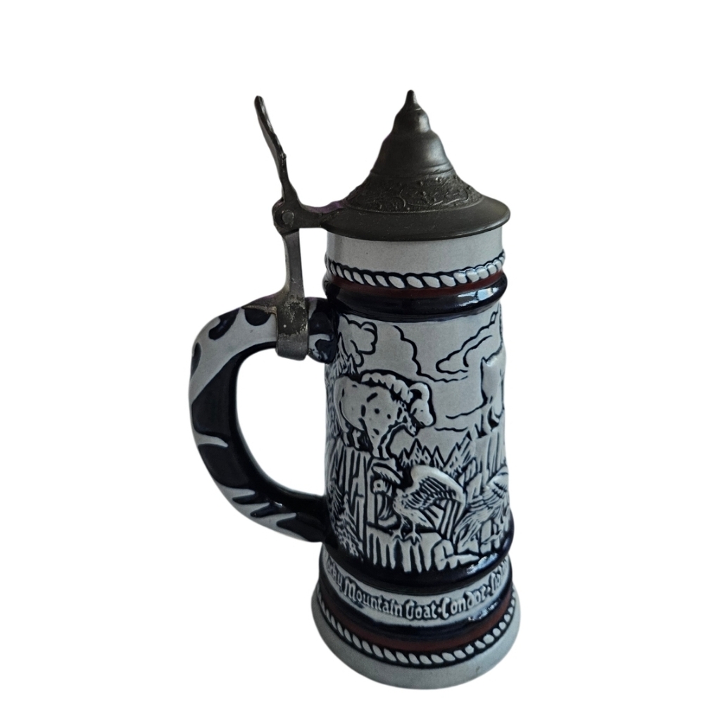 Avon Blue and White Ceramic Beer Stein with Pewter Lid - Picture 6 of 6